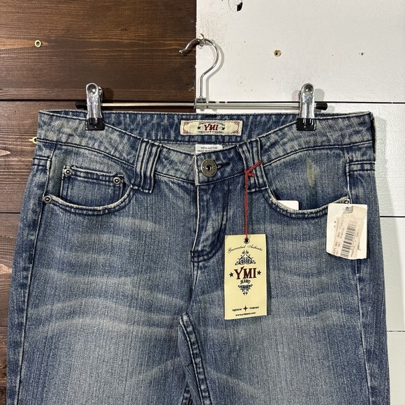 NWT Vintage Y2K Ymi Flare‎ Denim Jeans Women Size 7 Low rise Embroidered - Picture 3 of 7